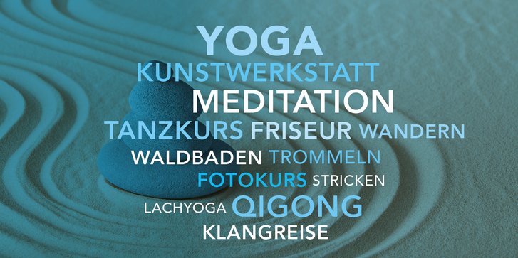 Wortwolke mit den Freizeitangeboten der VAMED Rehaklinik Lehmrade